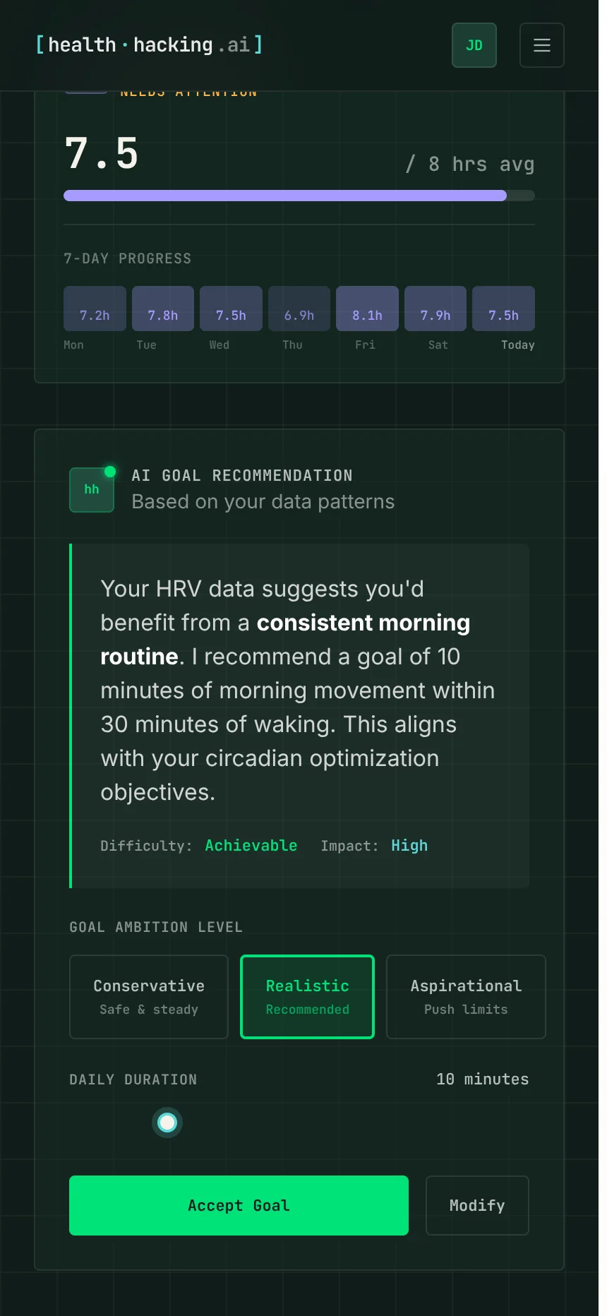 AI-powered health insights and goal recommendations